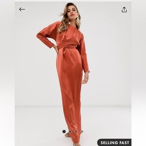 ASOS Satin Maxi Dress w/ Batwing Sleeve & Wrap Waist NWT US8